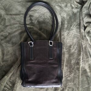 Coach Vintage Classic Legacy Brown Leather and Linen Bonnie Bucket Tote